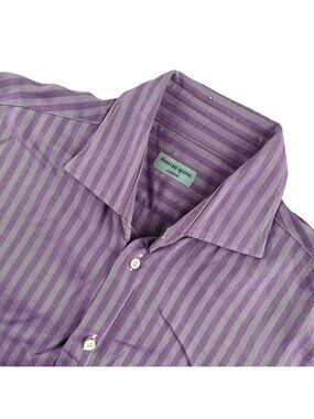 Duncan Quinn Men's Purple Striped French Cuff Button-Down Shirt • Italy • Large